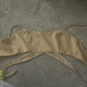 Tan Strappy Crop Top with Rhinestone Detail